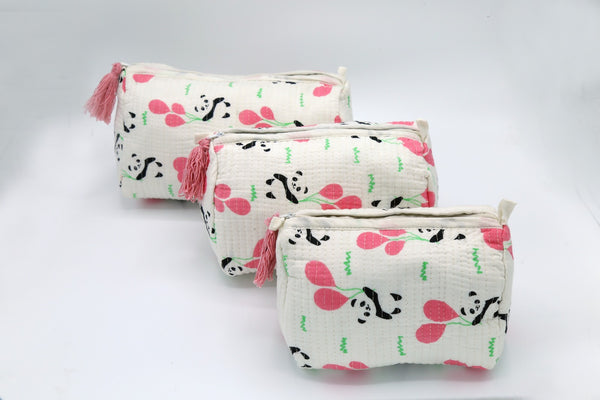 Pink Panda Pouch (Set of Three)