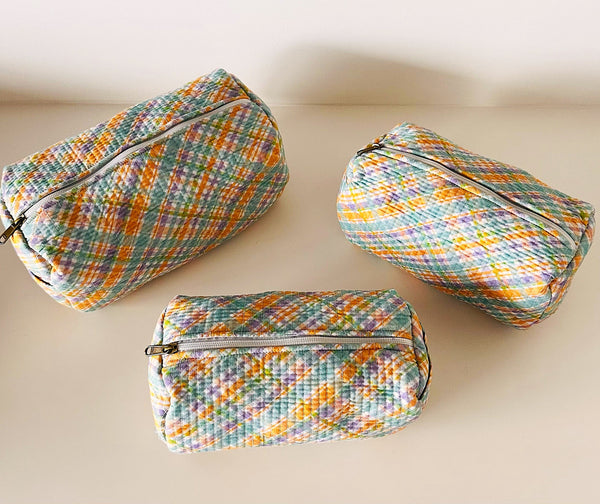 Orange Checkered Pouch (Set of Three)